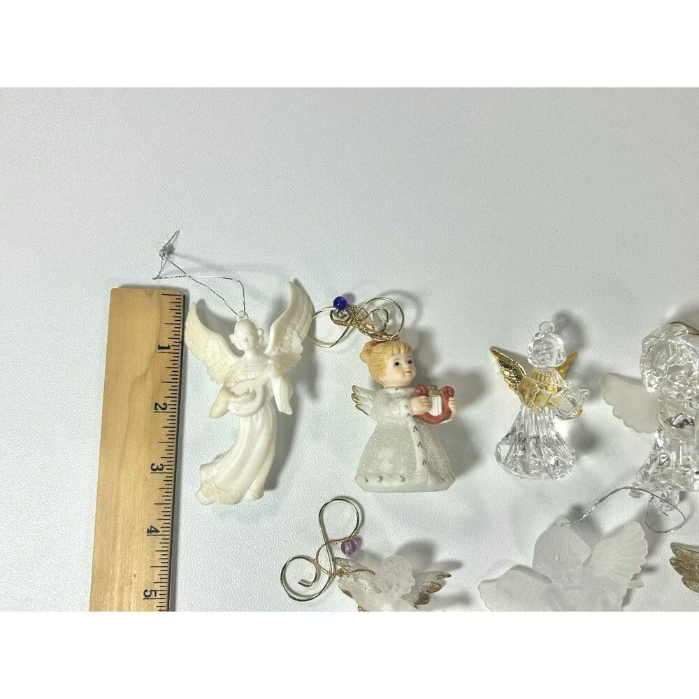 Lot of 9 Cherub Angel Christmas Ornaments Frosted White Gold Trim Heaven Plastic